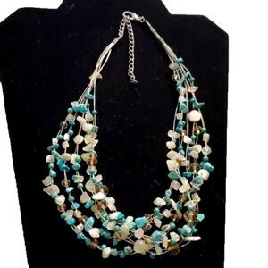 CHICO'S TURQUOISE LAYERED NECKLACE 18" WITH ADDITIONAL EXTENDER